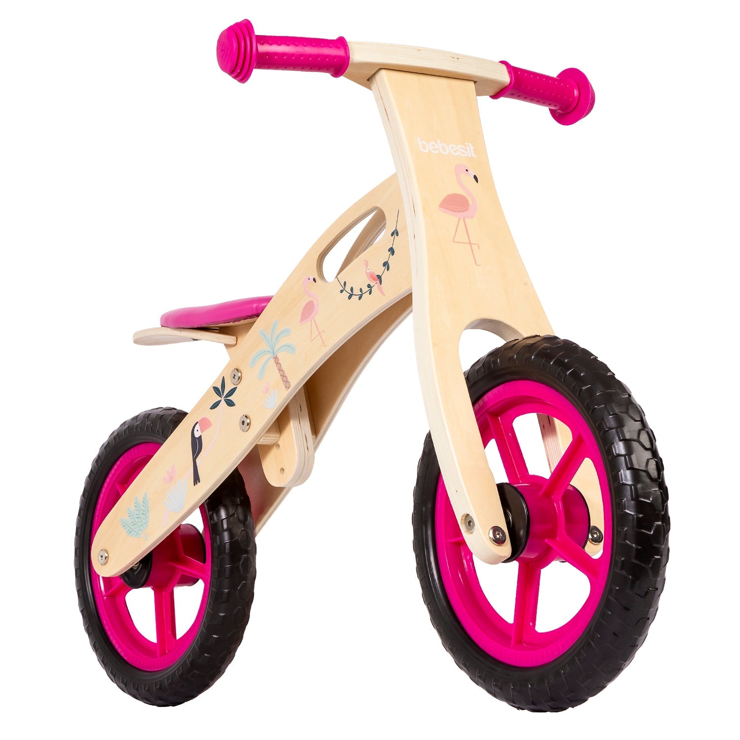 Balance Bike Bicicleta de Equilibrio Aprendizaje Madera Flamenco Rosa