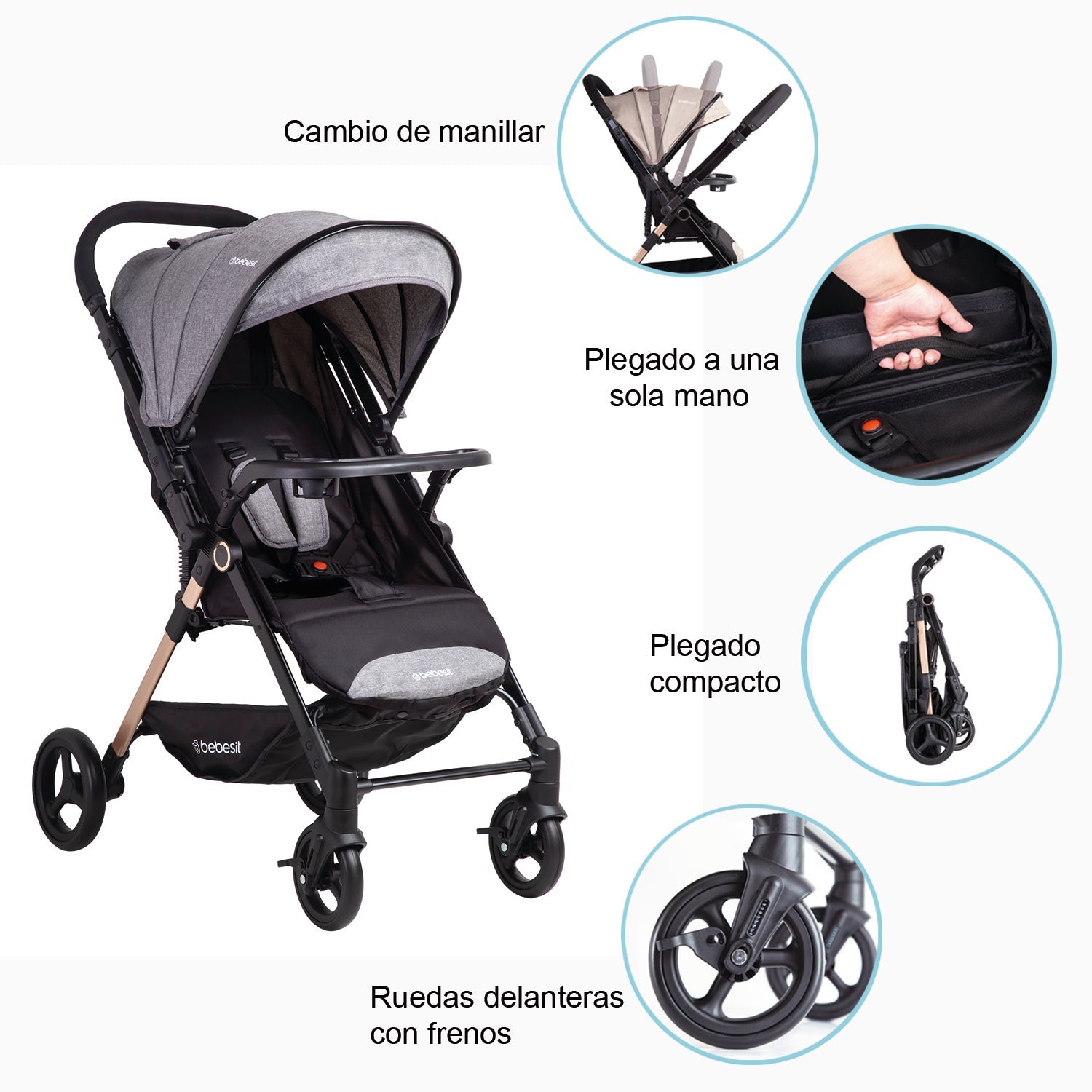 Coche de Paseo City Reversible con Bandeja Beige