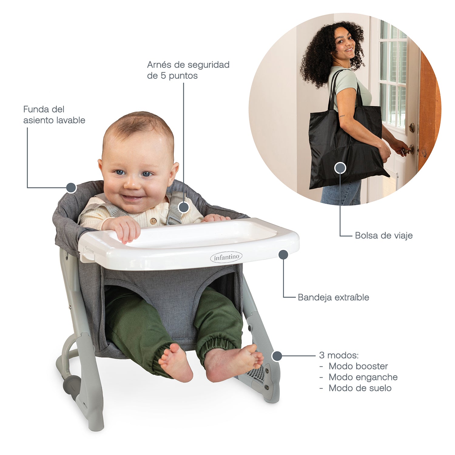 Silla Comer Portátil 3 en 1 The Ultimate Travel Booster Gris