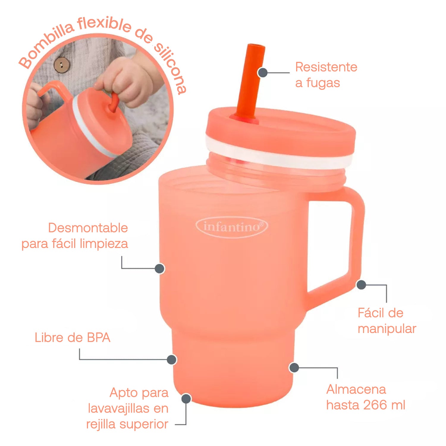 Vaso Antiderrame con Bombilla My 1st Tumbler 250ml Rosa
