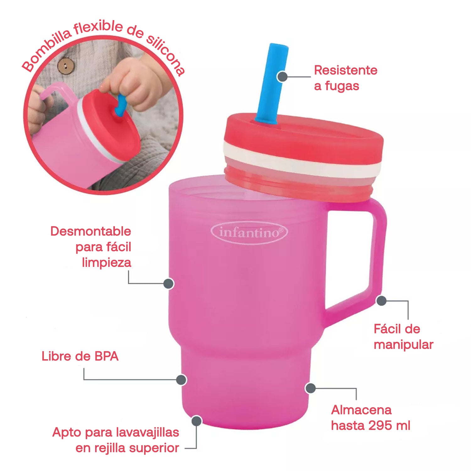 Vaso Antiderrame Bombilla My 1st Tumbler 266ml Frambuesa