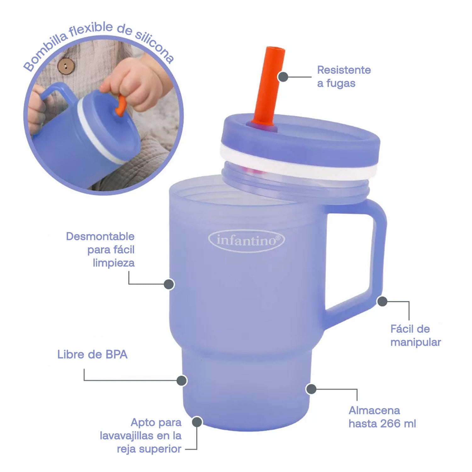 Vaso Antiderrame con Bombilla My 1st Tumbler 266ml Azul