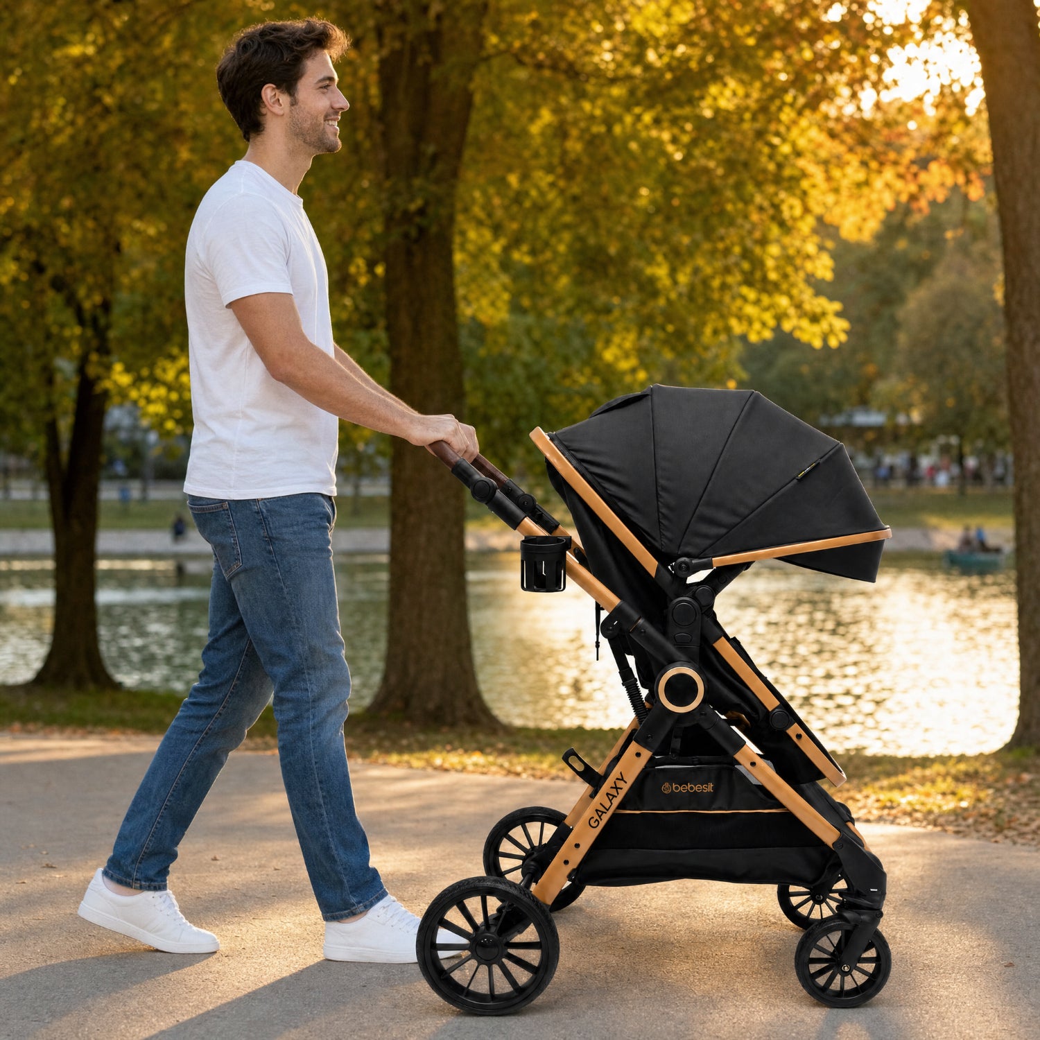 Coche Cuna Travel System Galaxy Isofix Gold Negro
