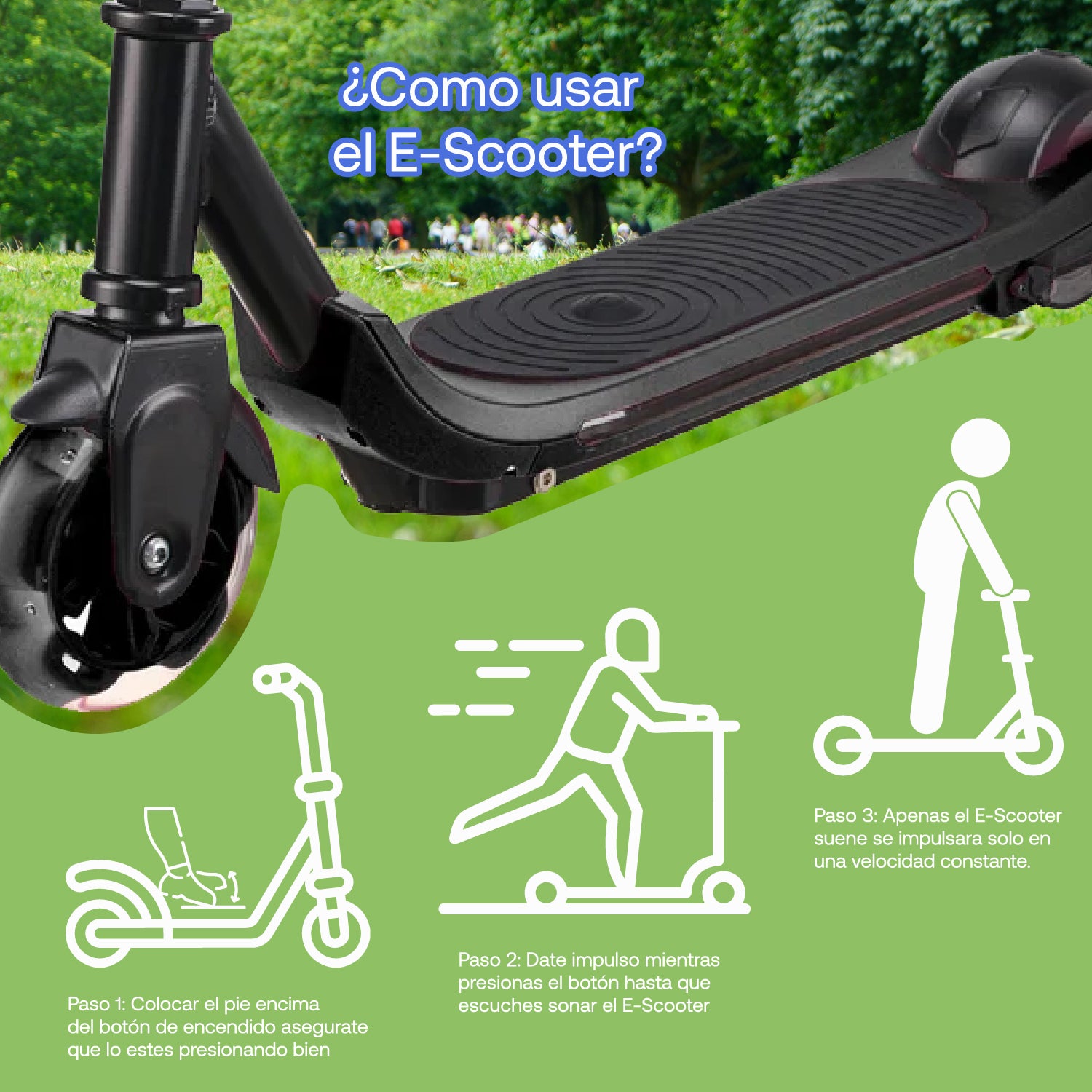 Monopatín Eléctrico Plegable E-Scooter 60W 24V2000mah Negro