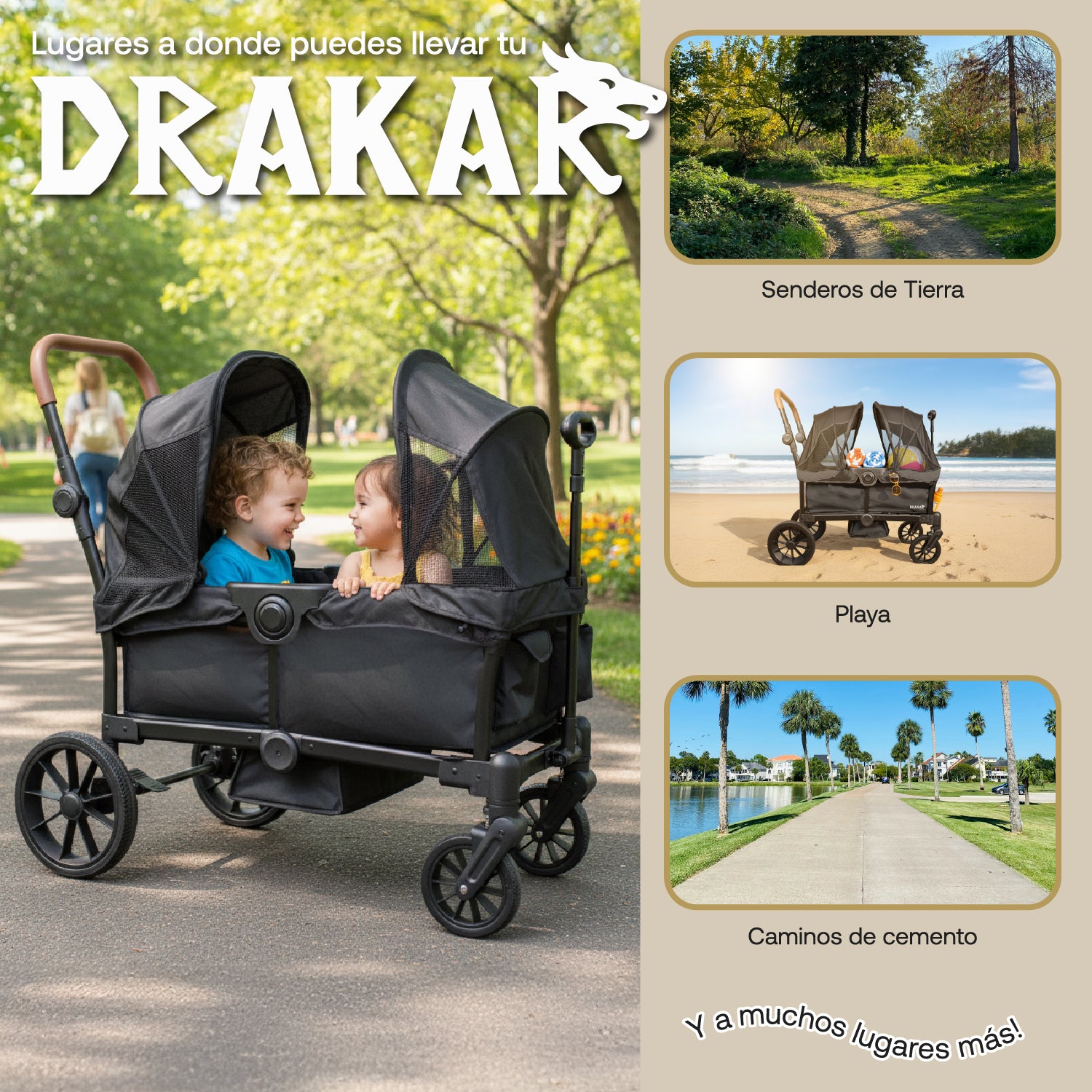 Coche y Carro de Paseo Doble Wagon Drakar Negro