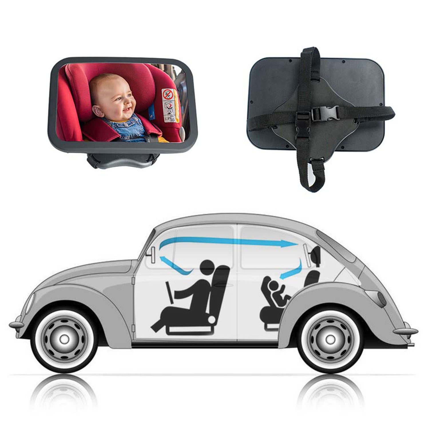 Espejo Auto Ajustable Deluxe Ajustable 360 grados Silla Bebe