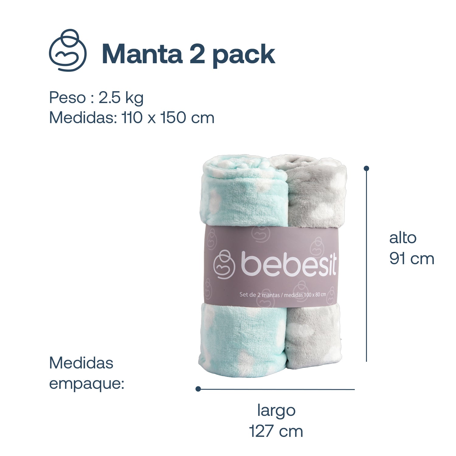 Pack 2 Mantas  Bebe Hipoalergénica 110*150 cm Celeste