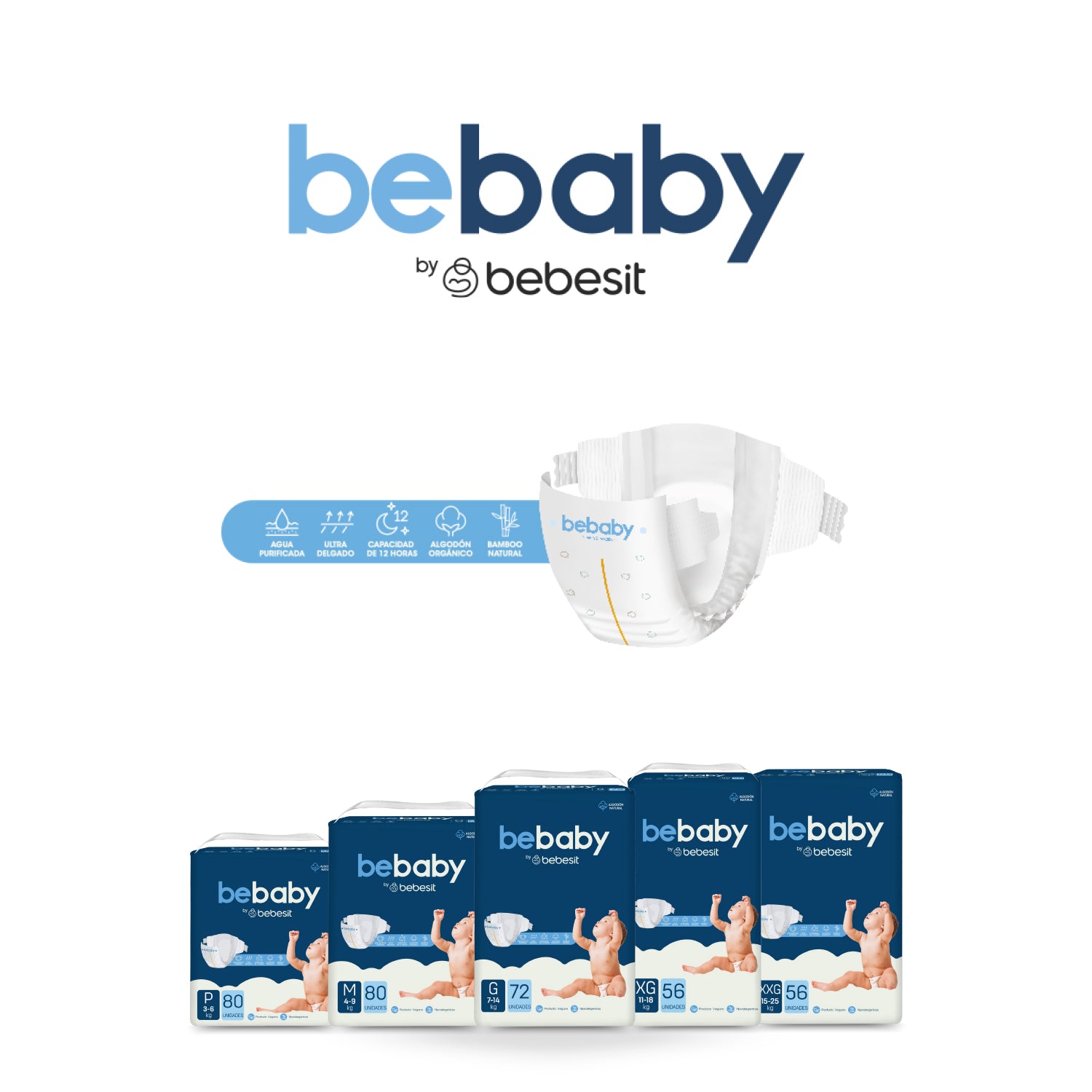 Pañales BeBaby Premium By Bebesit XXG 56u Hipoalergénico