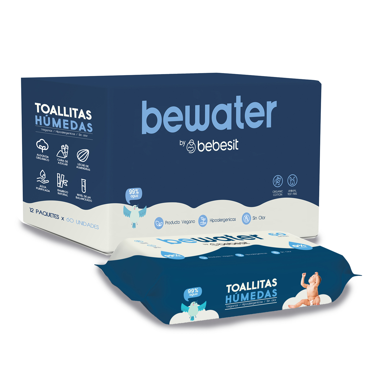 Wipes Toallitas Húmedas Be Water Bebesit Caja 12 paquetes 720 unidades Despacho gratis Todo Chile