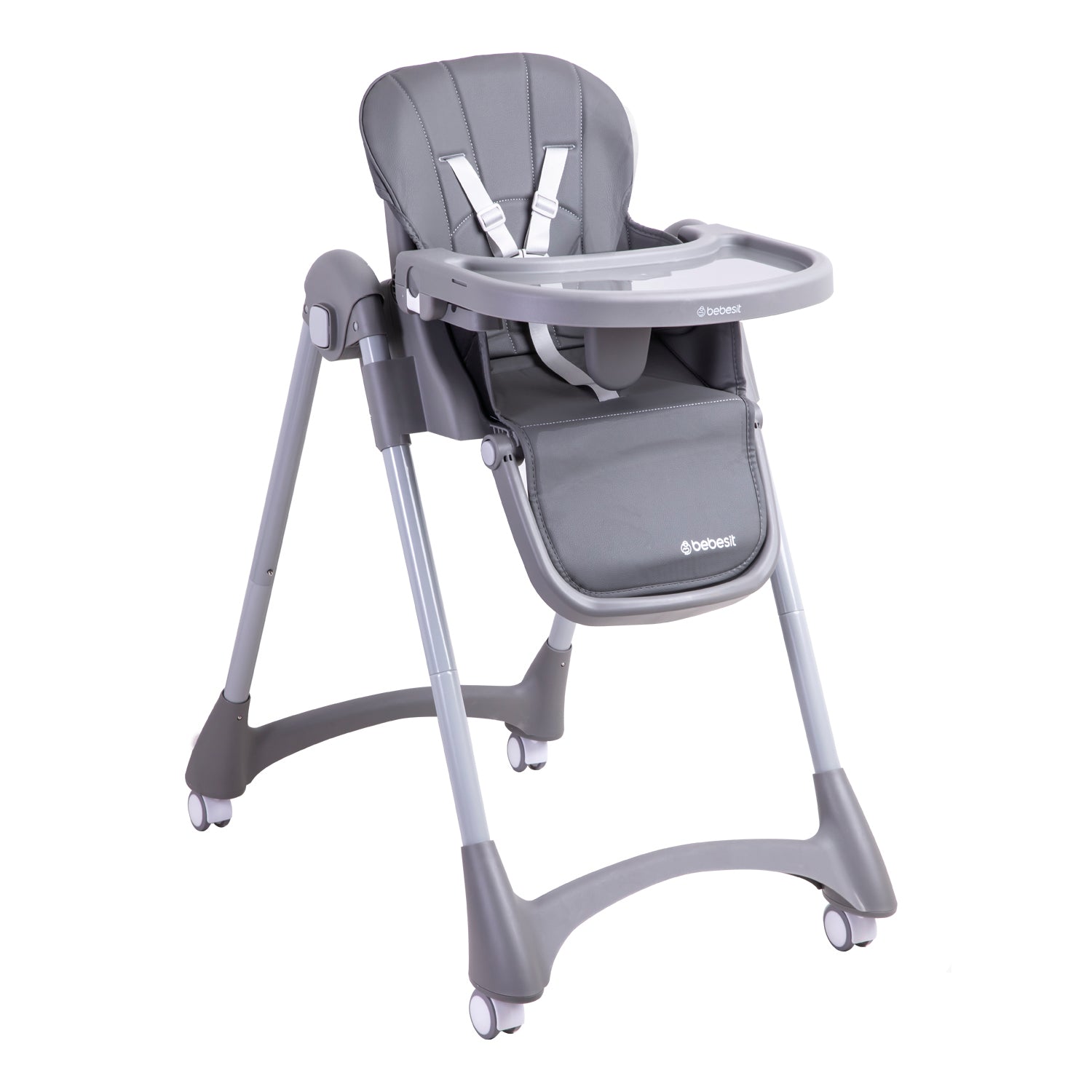 Silla de Comer Bebe Reclinable Plegable Easy Eat Gris